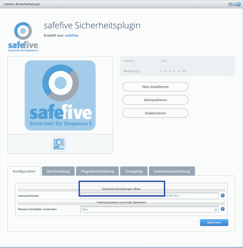 Sicherheitseinstellungen_safefive_sicherheitsplugin safefive Sicherheits-Plugin - Sicherheitseinstellungen