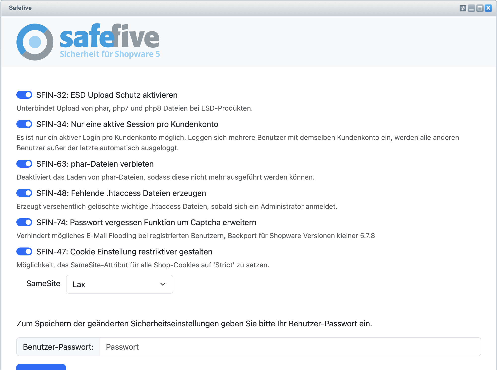 features_aktivieren_safefive_sicherheitslugin